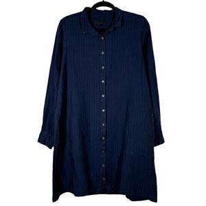 Artemesia 100% Linen Long Sleeve Shirt Dress Button Front Pin Stripe Size Medium